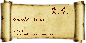 Kopkó Irma névjegykártya